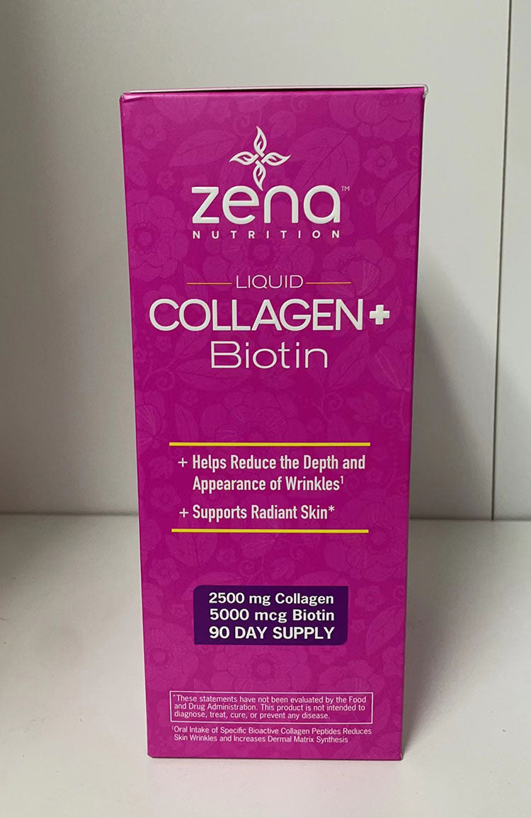 Zena Nutrition Liquid Collagen + Biotin Dietary Supplement, 30oz/90 Servings