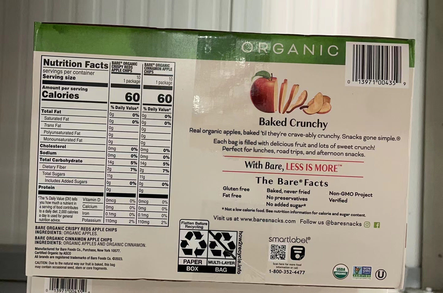 Bare Baked Crunchy Organic Crispy Reds & Cinnamon Apple Chips 10.6 oz/ 20 Bags