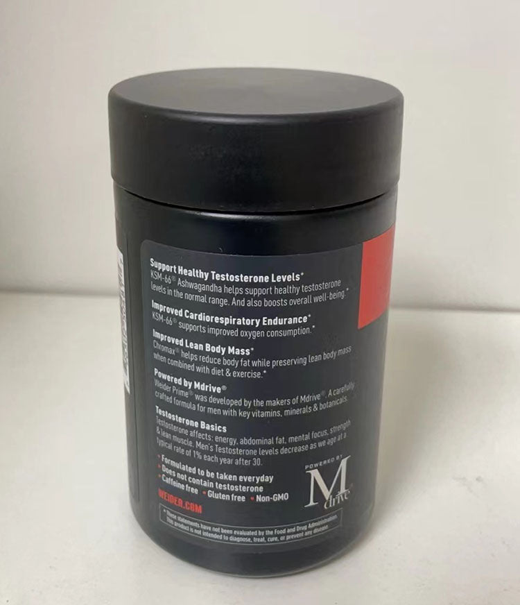 Weider Prime Testosterone Support With Ashwagandha, 120 Capsules EXP. 11/2025