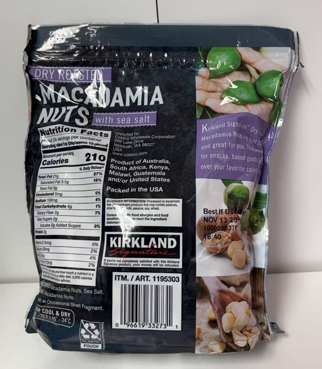 Kirkland Signature Dry Roasted Macadamia Nuts With Sea Salt 680g