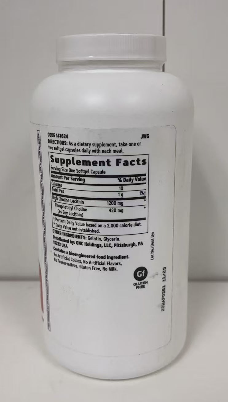 GNC Triple Lecithin 1200mg supplement, 180 Softgels