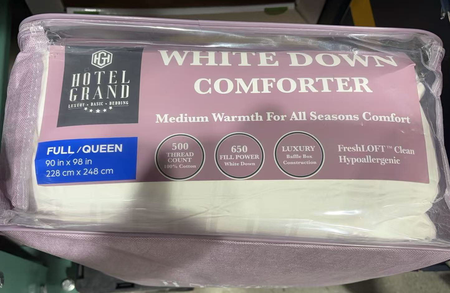 Hotel Grand White Down Comforter 500TC 650 FP 100% Cotton Cover/ Queen Size