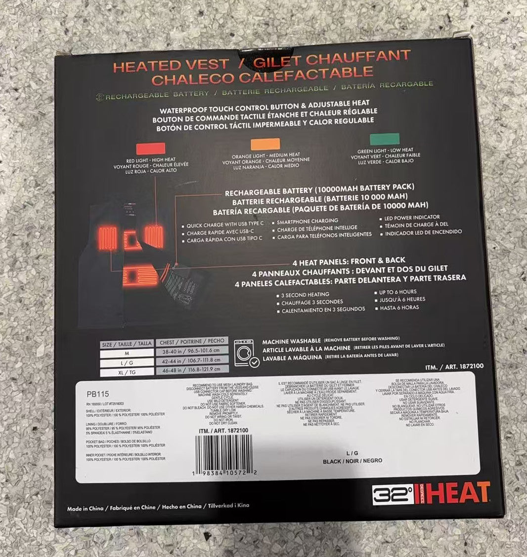 32 Degrees Men's Rechargeable Heated Vest L/G