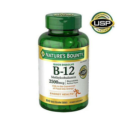 Nature's Bounty Vitamin B-12 2500 mcg, 300 Quick Dissolve Tablets