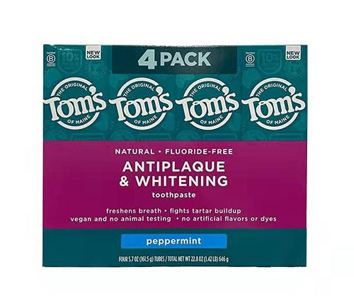 Tom's Of Maine Antiplaque & Whitening Toothpaste-4 Pack (5.7oz each) Peppermint EXP 12/2025