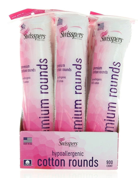 Swisspers Hypoallergenic Cotton Rounds, 900 CT/9-100 CT Packs eye makeup removal