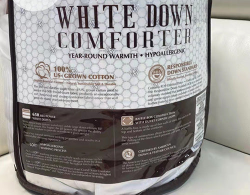 Hotel Grand White Down Comforter King 500TC 650 FP 100% Cotton Cover