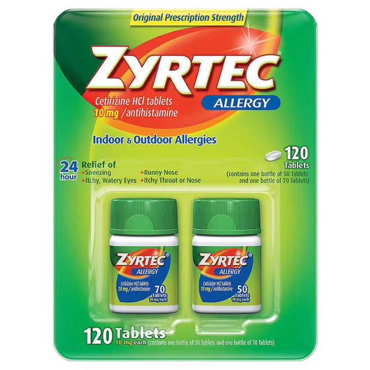 Zyrtec Cetirizine HCI/Antihistamine (10 mg) Allergy, 120 Tablets