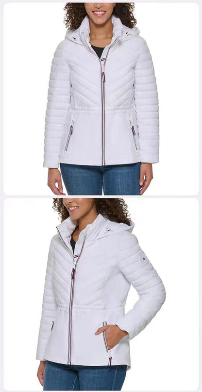 Tommy Hilfiger Ladies' Stretch Quilted Jacket - White/Red/Black