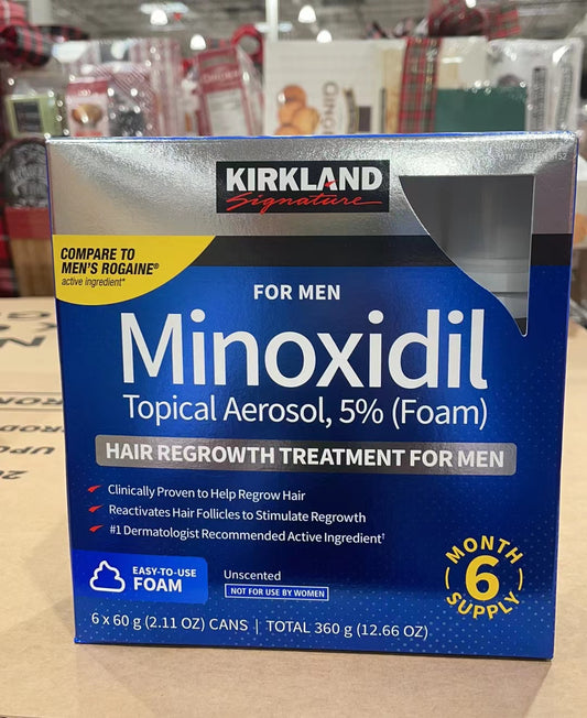 Kirkland Signature Minoxidil 5% Foam Hair Regrowth Treatment for Men-(6x2.11 oz)