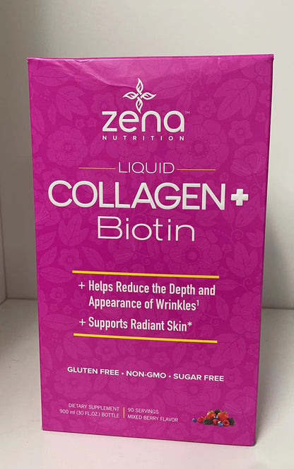 Zena Nutrition Liquid Collagen + Biotin Dietary Supplement, 30oz/90 Servings