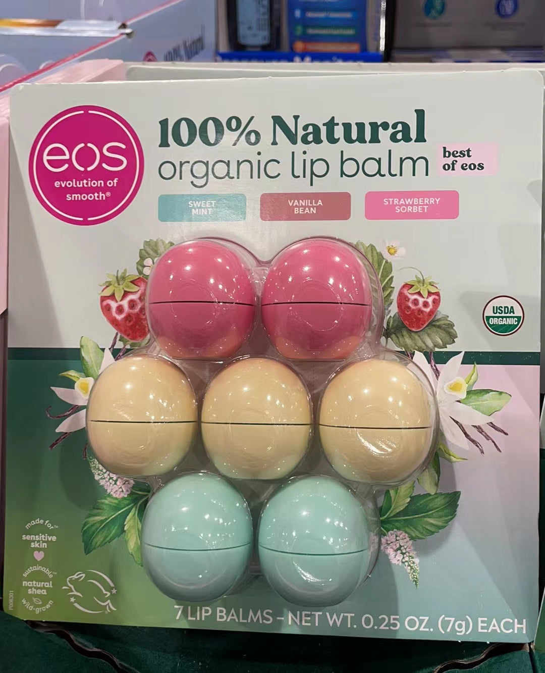 EOS 100% Natural Organic Lip Balm 7g*7PK 3 Flavors