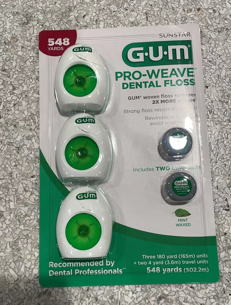 G·U·M Pro-Weave Dental Floss Mint Waxed 3 Count + 2 Travel Units 548 Yards Total