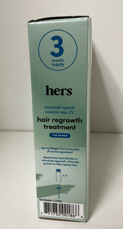 Hers Hair Regrowth Treatment For Women-3 Pack 2oz/60mL Minoxidil Topical 2%