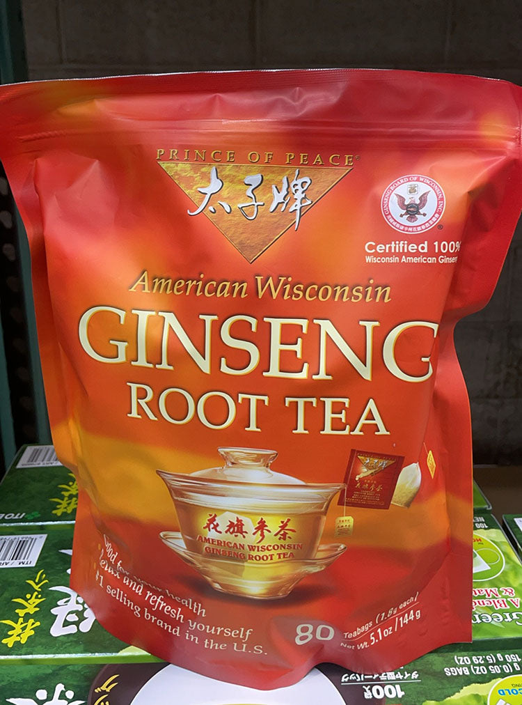 PRINCE OF PEACE American Wisconsin Ginseng Root Tea-80 Teabags/5.1oz (1.8g each)