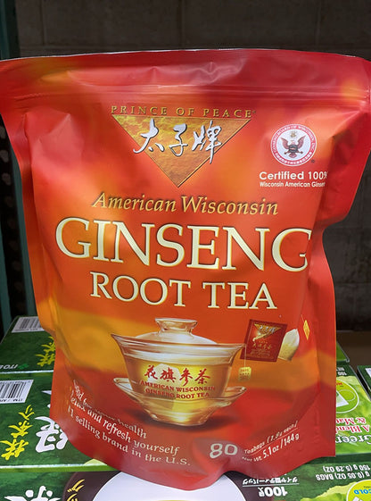 PRINCE OF PEACE American Wisconsin Ginseng Root Tea-80 Teabags/5.1oz (1.8g each)