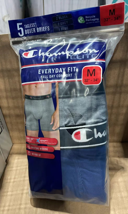 Champion Elite Tagless Boxer Briefs Everyday Fit -Pack of 5 Size M-XL