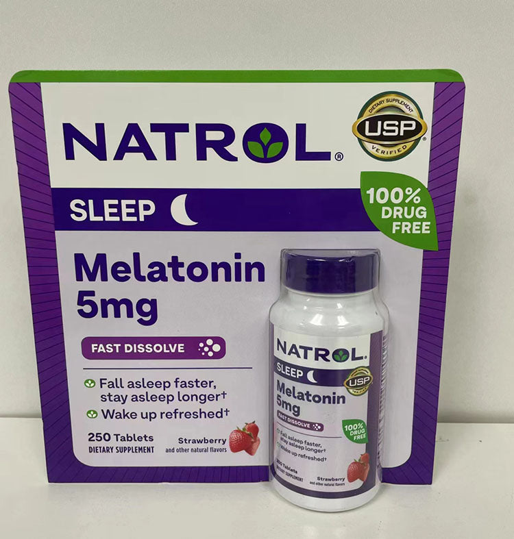 Natrol Melatonin 5 mg Sleep Aid 250 Fast Dissolve Tablets (Strawberry Flavor) EXP 01/2026