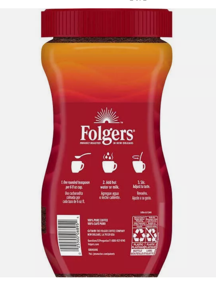 Folgers Classic Roast Instant 100% Pure Coffee 16oz/ 453g