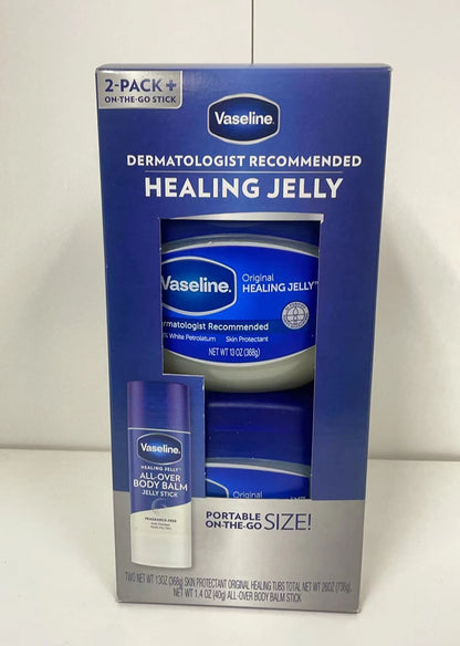 Vaseline Healing Original Jelly 13Oz*2 PK+All Over Body Balm Jelly Stick 1.4Oz*1