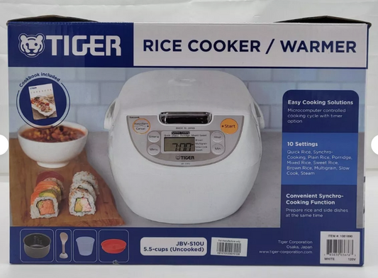 Tiger JBV-S10U 5.5-Cup Microcomputer Rice Cooker/Warmer - White / 120V