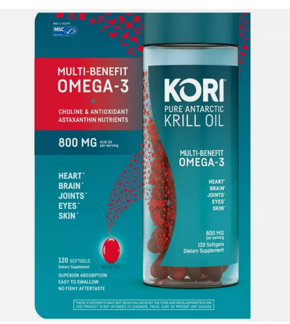 KORI Pure Antarctic Krill Oil Multi-benefit OMEGA-3 800 mg. 120 Softgels