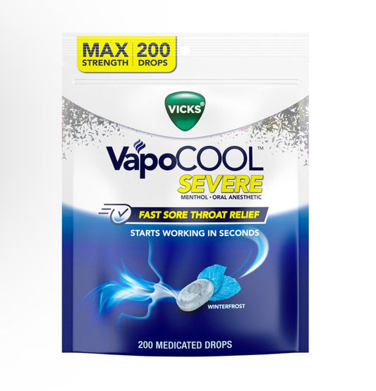 Vicks VapoCOOL SEVERE Medicated Drops 200ct, Maximum-Strength/ Winterfrost