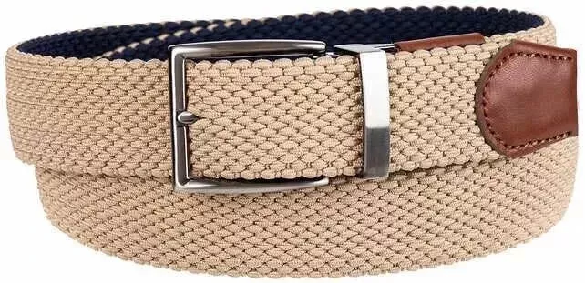 Tommy Bahama Men's Braided Woven Reversible Stretch Belt Khaki/Navy L/XL 38-42