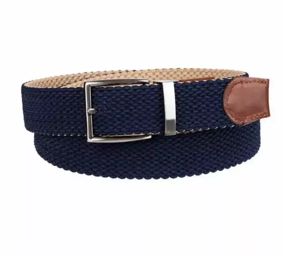 Tommy Bahama Men's Braided Woven Reversible Stretch Belt Khaki/Navy L/XL 38-42