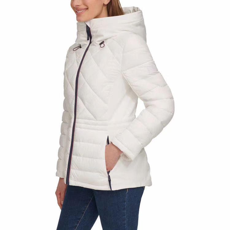 Tommy Hilfiger Ladies' Quilted Mixed Media Jacket - RED/BLue/White (Select Size: S-XXL)