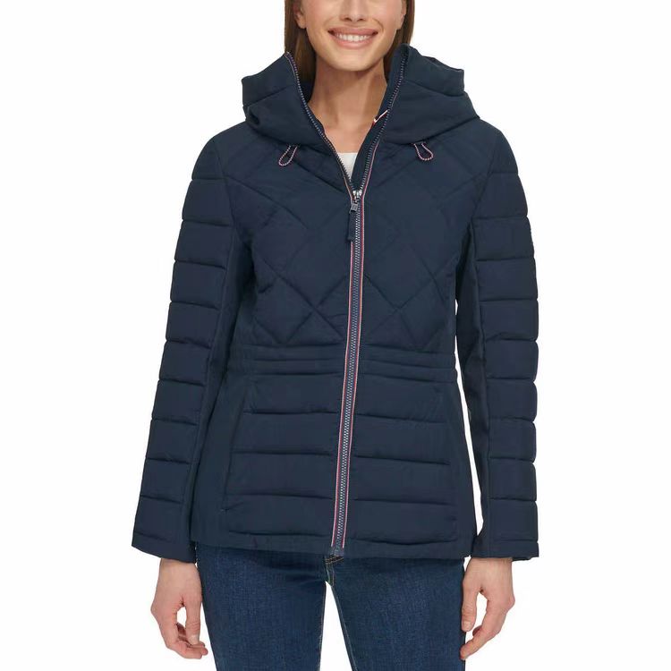 Tommy Hilfiger Ladies' Quilted Mixed Media Jacket - RED/BLue/White (Select Size: S-XXL)