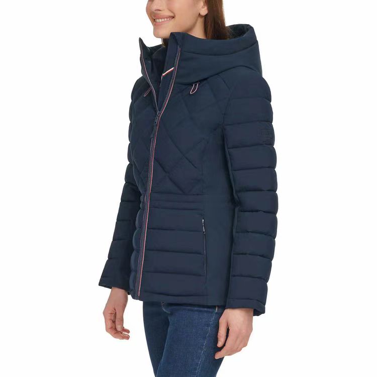 Tommy Hilfiger Ladies' Quilted Mixed Media Jacket - RED/BLue/White (Select Size: S-XXL)