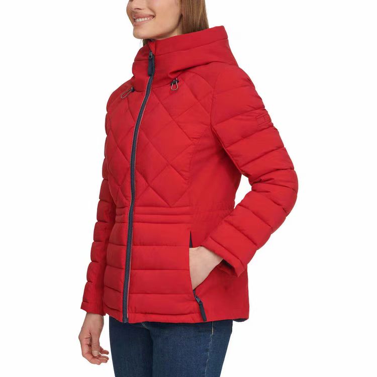 Tommy Hilfiger Ladies' Quilted Mixed Media Jacket - RED/BLue/White (Select Size: S-XXL)