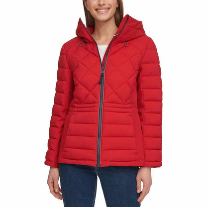 Tommy Hilfiger Ladies' Quilted Mixed Media Jacket - RED/BLue/White (Select Size: S-XXL)