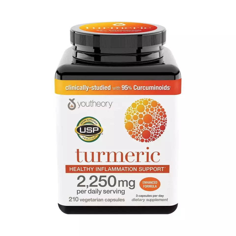 Youtheory Turmeric 2,250 mg, 210 Vegetarian Capsules -Enhanced Formula