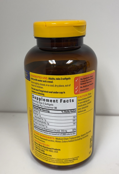 Nature Made Magnesium Citrate 250 mg. 180 Softgels EXP 10/2026