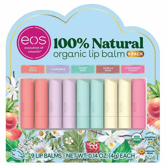 EOS 100% Natural +All-Day Moisture Organic Lip Balm 9-Pack (0.14oz each)