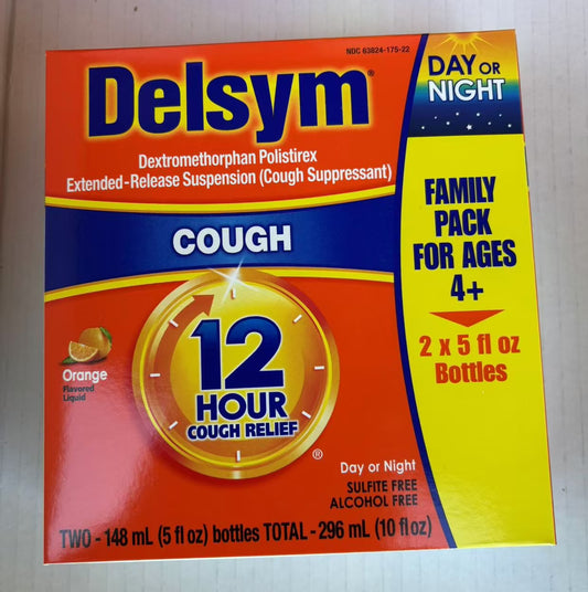 Delsym 12 Hour Cough Relief Suppressant Liquid, Orange Flavored -2 PK*5 fl Oz