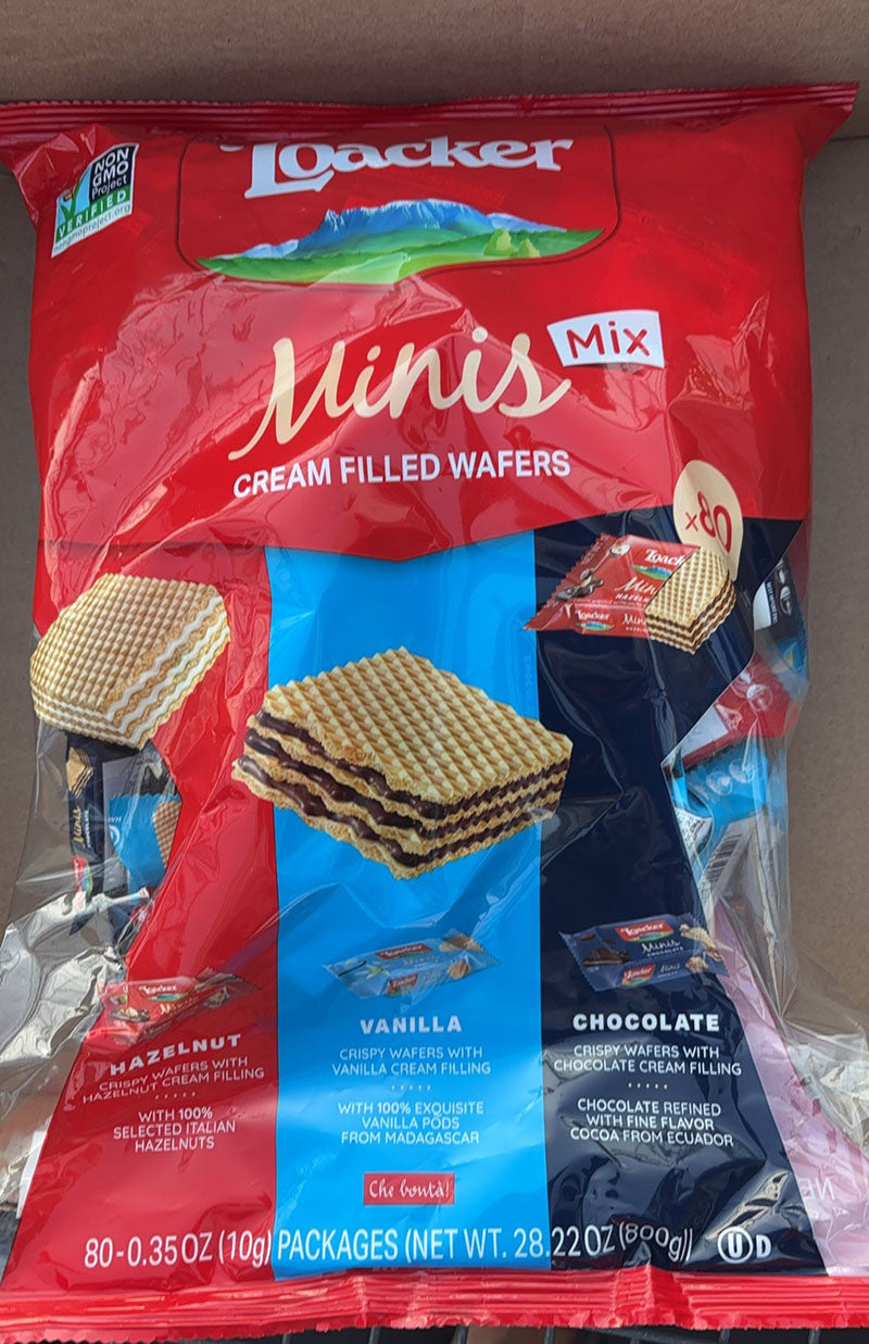 Loacker Minis Mix Cream Filled Wafers, 80 Packages (Hazelnut, Vanilla,Chocolate)