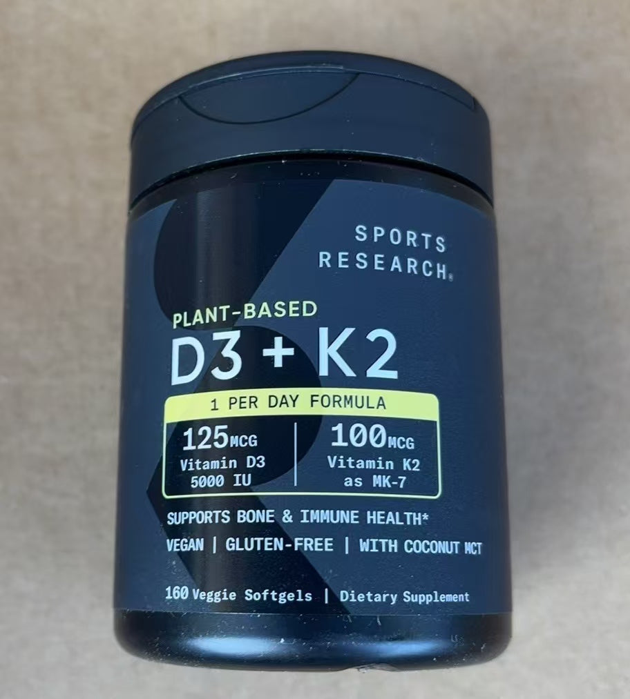 Sports Research Plant-Based Vitamin D3(125mcg)+K2(100mcg), 160 Veggie Softgels