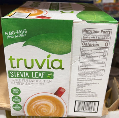 Truvia Stevia Leaf Calorie-Free Natural Sweetener 400 ct (Individual Packets)