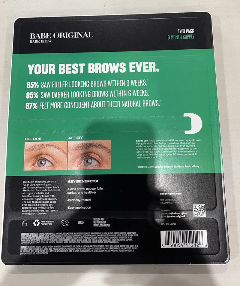 Babe Original Amplifying Brow Serum Fuller Looking Brows 2 x 3ml 6 Month Supply