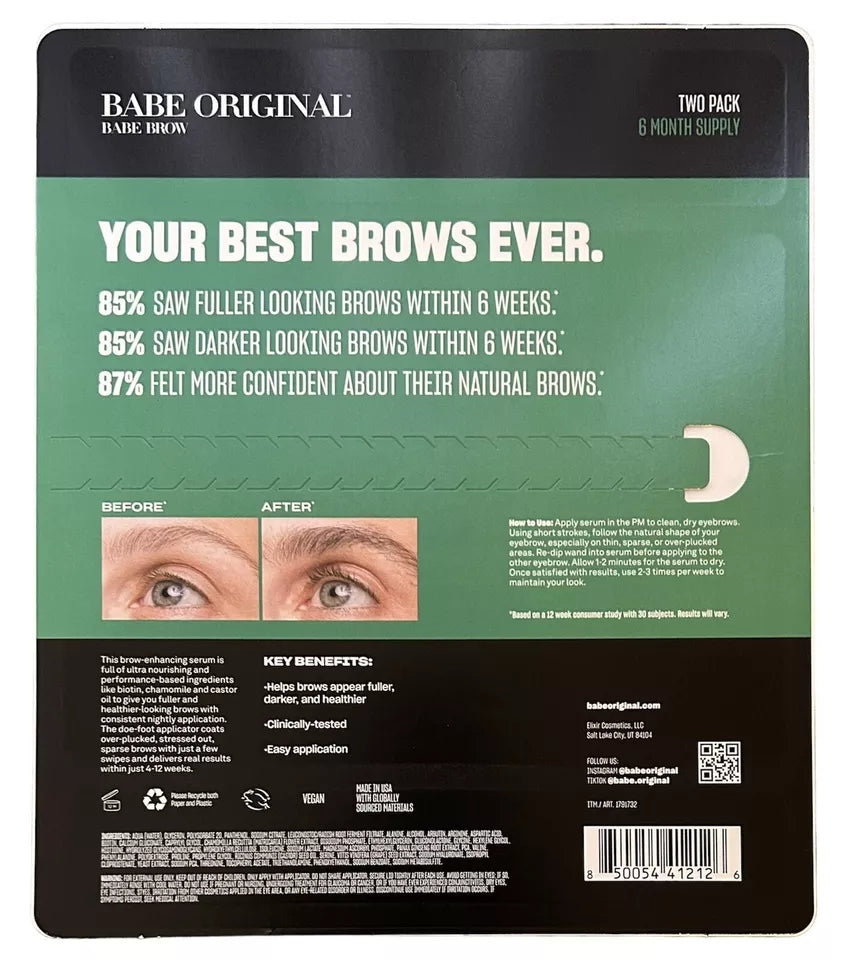 Babe Original Amplifying Brow Serum Fuller Looking Brows 2 x 3ml 6 Month Supply