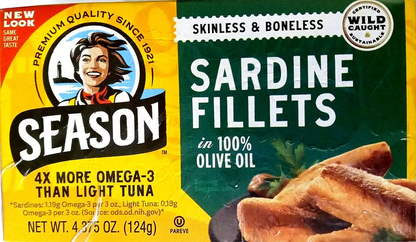 Season Skinless & Boneless Sardines in Olive Oil, 6*4.375oz(124g) Exp 01/2029