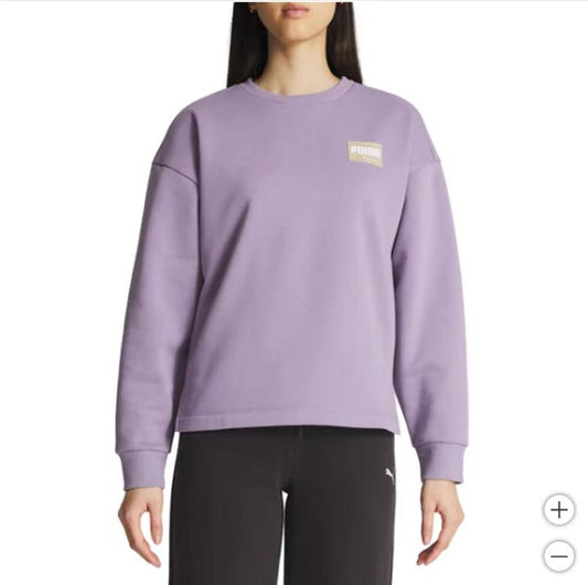 PUMA Ladies' Fleece Crewneck Pullover Sweatshirt- Purple/Black/White