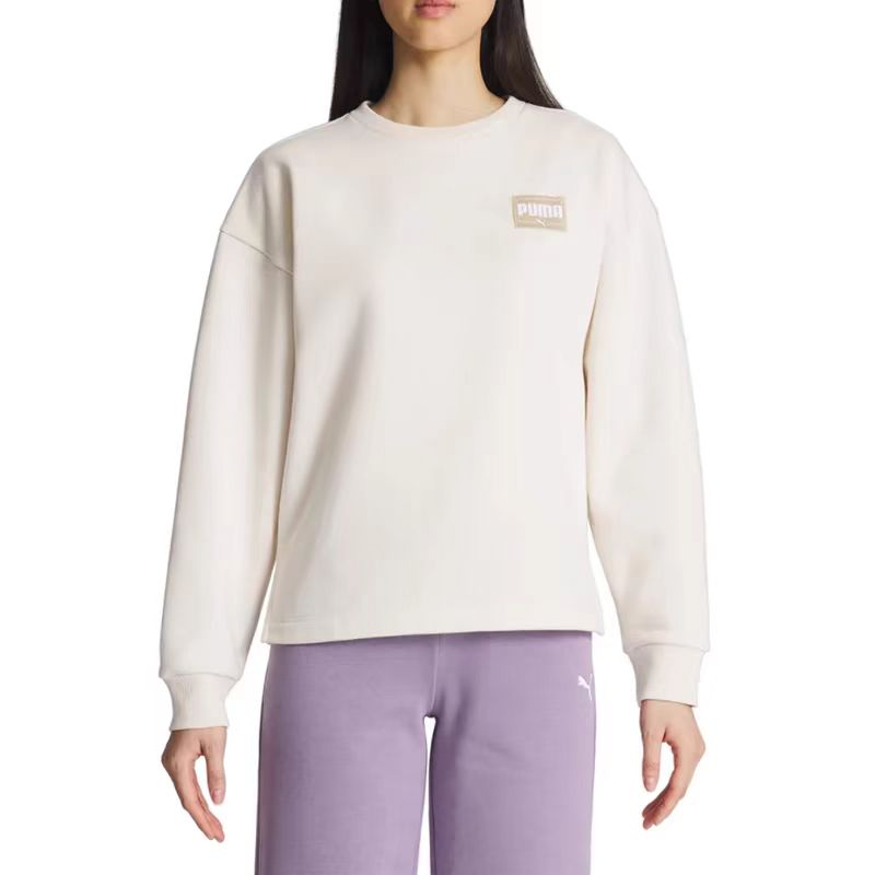 PUMA Ladies' Fleece Crewneck Pullover Sweatshirt- Purple/Black/White