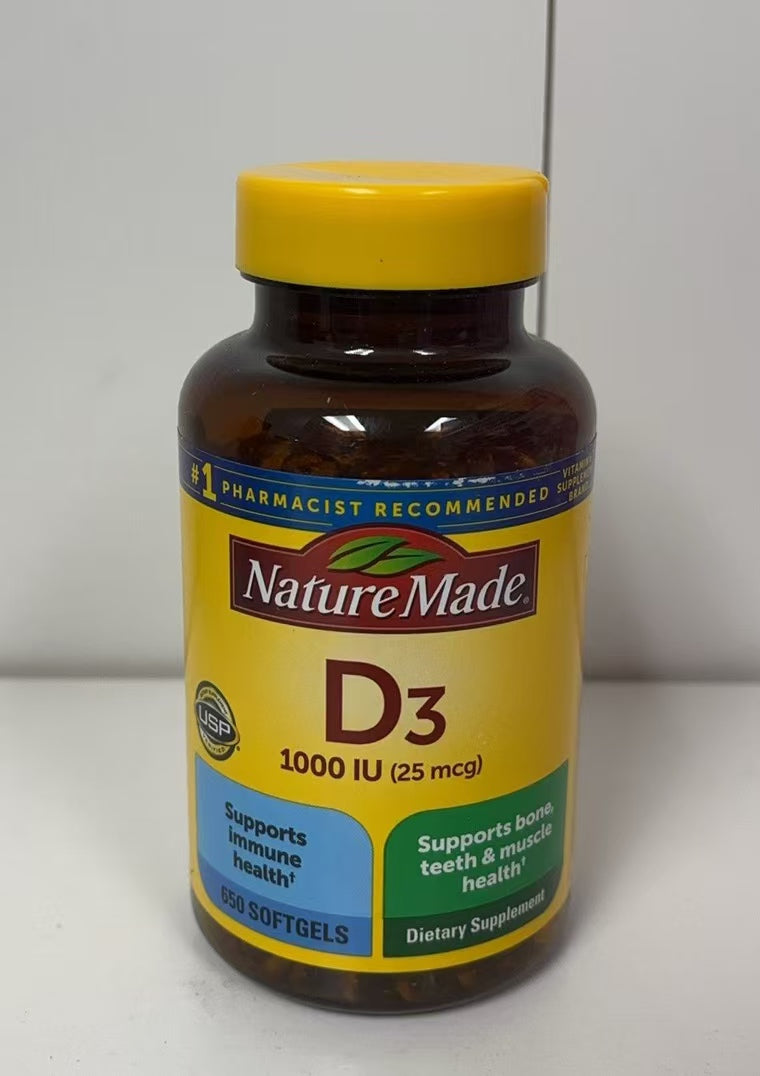 Nature Made Vitamin D3 1000 IU (25 mcg), 650 Softgels EXP 12/2025