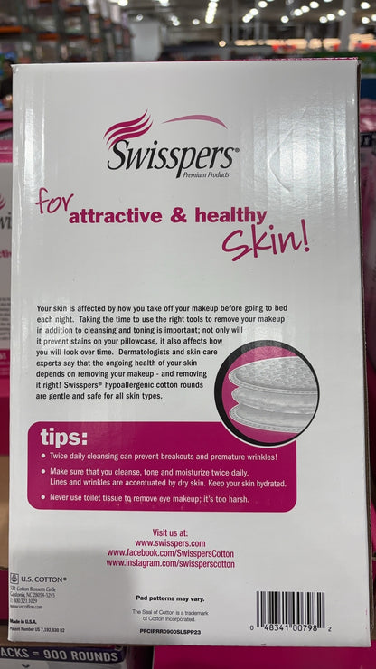 Swisspers Hypoallergenic Cotton Rounds, 900 CT/9-100 CT Packs eye makeup removal