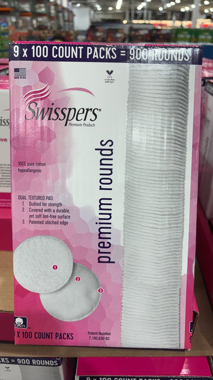 Swisspers Hypoallergenic Cotton Rounds, 900 CT/9-100 CT Packs eye makeup removal