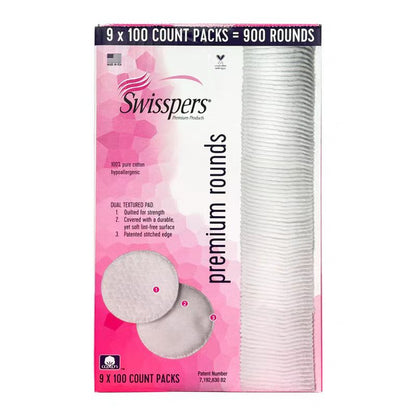 Swisspers Hypoallergenic Cotton Rounds, 900 CT/9-100 CT Packs eye makeup removal